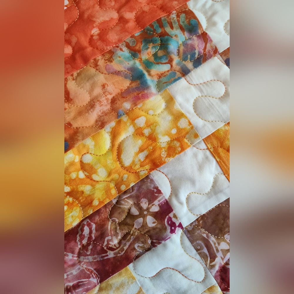 Tangerine Treasure! NEW HANDMADE Quilted Batik Table Runner - 12" X 46" - Picture 8 of 10